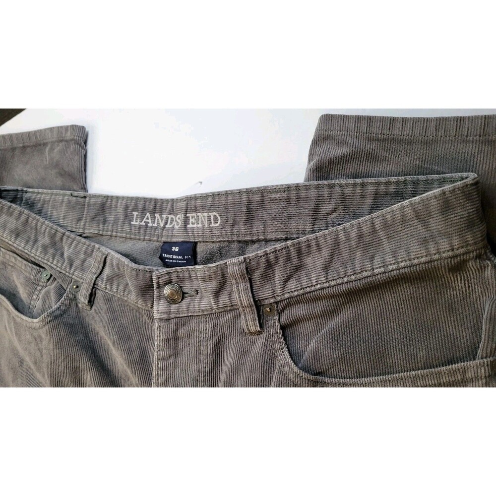 Lands' End Men's Corduroy Pants Size 36 Traditional Fit Straight Leg Gray